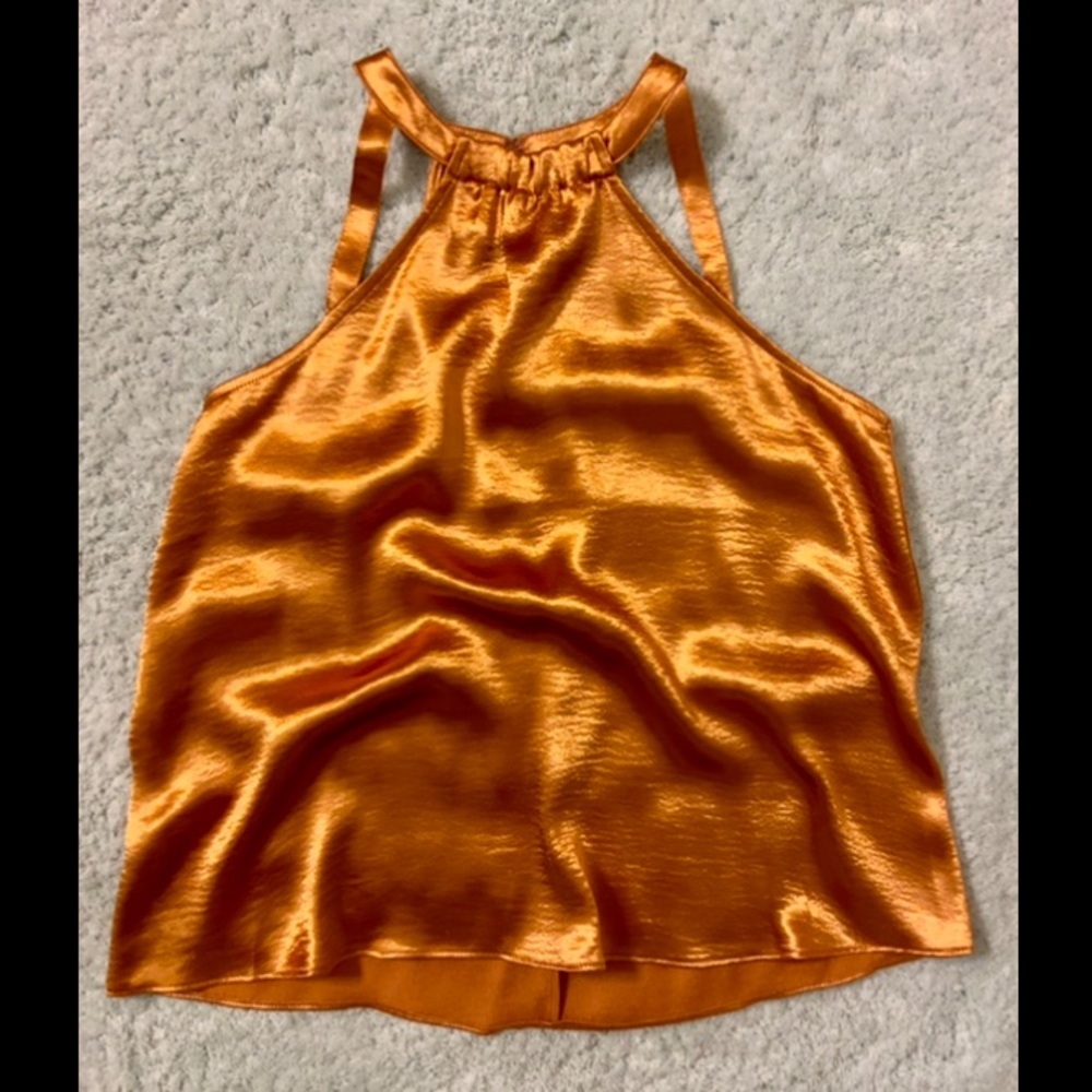 Sleeveless copper/gold metallic satiny top